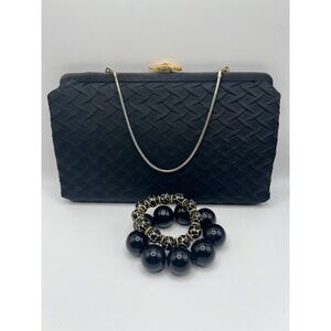 After Five Vintage Clutch Purse Set Glam Old Hollywood Mob Wife Black Satin